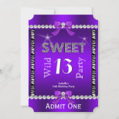 Sweet 13 Fun Party Zebra Paars Ticket 3 Kaart (Voorkant)