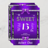 Sweet 13 Fun Party Zebra Paars Ticket 3 Kaart (Voorkant / Achterkant)