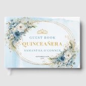 Sweet 15 Boho Blue Gold Greenery Guest Book Gastenboek (Voorkant)