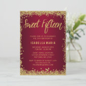 Sweet 15 Bourgogne Glitter Quinceanera Kaart (Staand voorkant)
