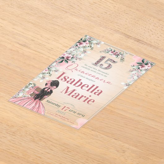 Sweet 15 Fancy en Bloemen Acryl Uitnodiging (Laagn)