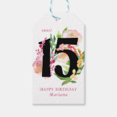 Sweet 15 Floral nummer 15th Birthday Cadeaulabel (Voorkant)