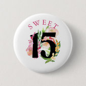 Sweet 15 Floral nummer 15th Birthday Ronde Button 5,7 Cm (Voorkant)