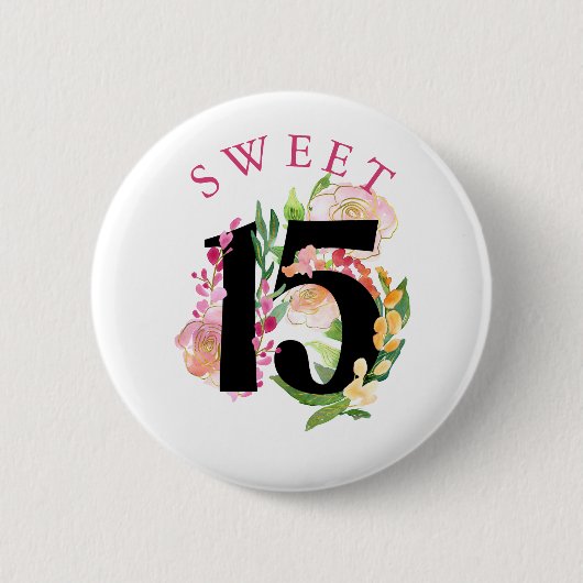 Sweet 15 Floral nummer 15th Birthday Ronde Button 5,7 Cm (Voorkant)