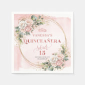 Sweet 15 Napkins Featuring Dusty Pink Floral  Servet (Voorkant)