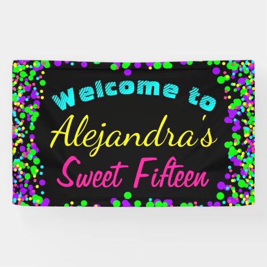 Sweet 15 Neon Glow Confetti Birthday Party Spandoek (Horizontaal)