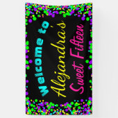 Sweet 15 Neon Glow Confetti Birthday Party Spandoek (Verticaal)