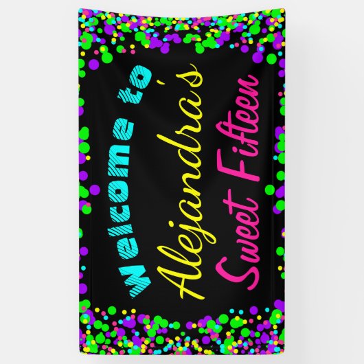 Sweet 15 Neon Glow Confetti Birthday Party Spandoek (Verticaal)