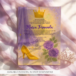 Sweet 15 Royal Quinceañera Gold Crown Paarse jurk Kaart