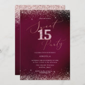 Sweet 15 Roze Diamond Glitters Burgundy Kaart (Voorkant / Achterkant)