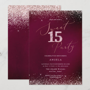 Sweet 15 Roze Diamond Glitters Burgundy Kaart