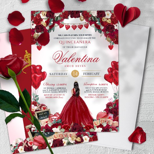 Sweet 15 Valentijnsdag Rood Verjaardag Quinceañera Kaart