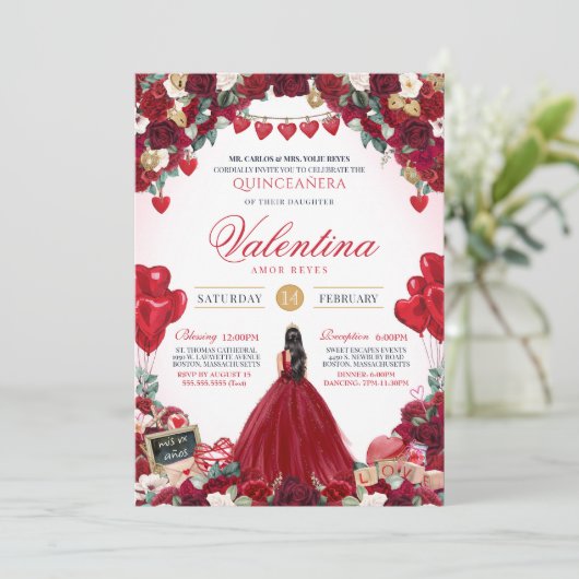 Sweet 15 Valentijnsdag Rood Verjaardag Quinceañera Kaart (Staand voorkant)