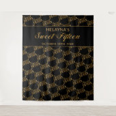 Sweet 15 zwarte en goudfeestdagen achtergrond wandkleed (Voorkant)