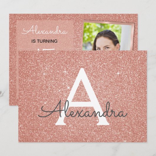 Sweet 15th Sparkle Roos Gold Blush Roze Foto Kaart (Voorkant / Achterkant)