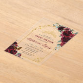 Sweet 16 15 Quinceanera Bourgogne Floral Gold Arch Acryl Uitnodigingen (Laagn)