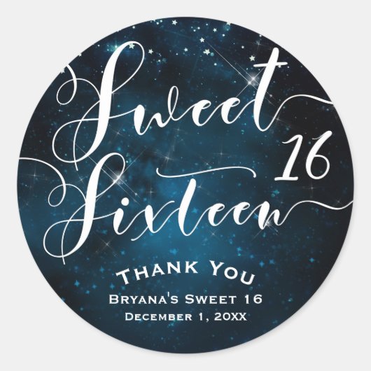 SWEET 16 16 16 Celestial Starry Sky Party Favor Ronde Sticker (Voorkant)