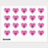 Sweet 16 16 61 zwarte en opgerolde glitterspaarjes hart sticker (Vel)