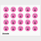Sweet 16 16 61 zwarte en opgerolde glitterspaarjes ronde sticker (Vel)