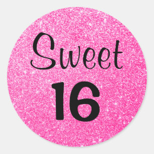 Sweet 16 16 61 zwarte en opgerolde glitterspaarjes ronde sticker