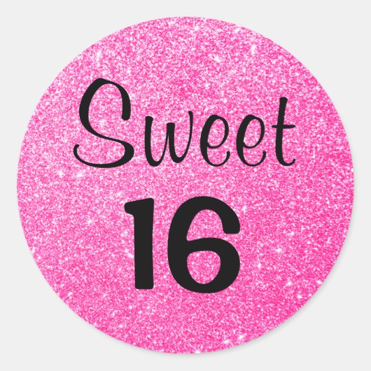 Sweet 16 16 61 zwarte en opgerolde glitterspaarjes ronde sticker (Voorkant)