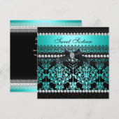 Sweet 16 16 Blauwgroen zwarte haarlens Damask Kaart (Voorkant / Achterkant)
