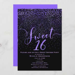 SWEET 16 16 Moderne Confetti Paars en zwart Kaart