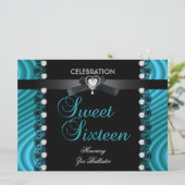 Sweet 16 16 zwarte Blauwgroen Blauwe Wit Gezicht Kaart (Staand voorkant)