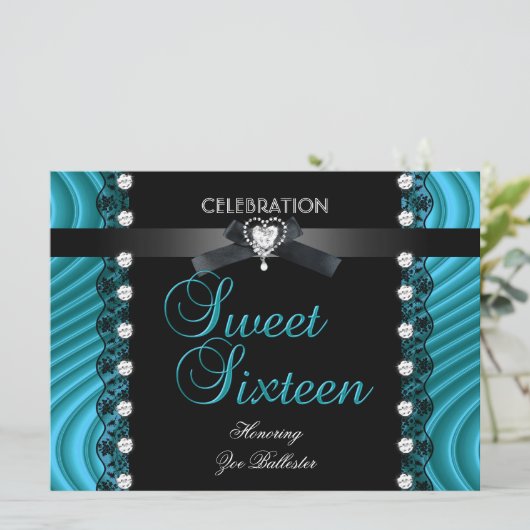 Sweet 16 16 zwarte Blauwgroen Blauwe Wit Gezicht Kaart (Staand voorkant)