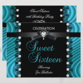 Sweet 16 16 zwarte Blauwgroen Blauwe Wit Gezicht Kaart (Voorkant / Achterkant)