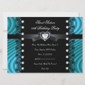 Sweet 16 16 zwarte Blauwgroen Blauwe Wit Gezicht Kaart (Achterkant)