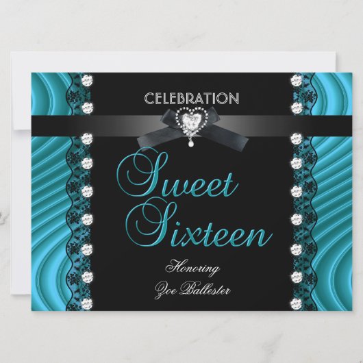 Sweet 16 16 zwarte Blauwgroen Blauwe Wit Gezicht Kaart (Voorkant)