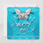 Sweet 16 16e Blauwgroen Blue Butterfly Pearl Party Kaart (Voorkant)