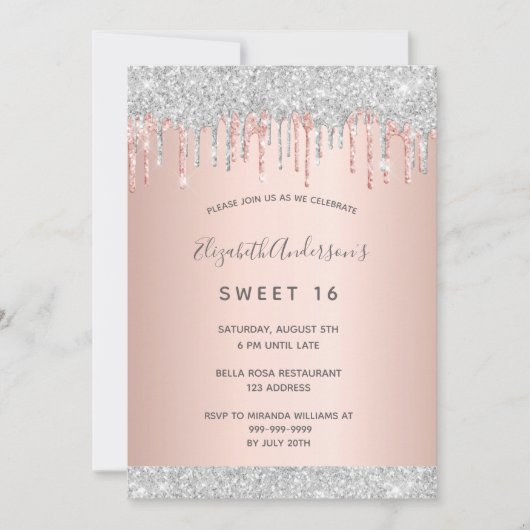 Sweet 16 16e-partijenzilver roze roze roze roze go kaart (Voorkant)