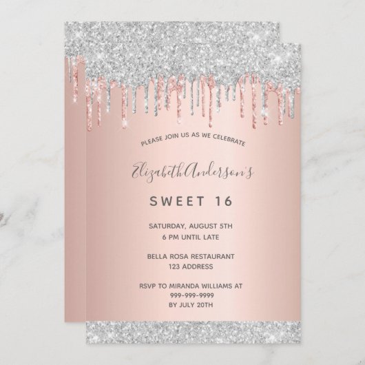 Sweet 16 16e-partijenzilver roze roze roze roze go kaart (Voorkant / Achterkant)