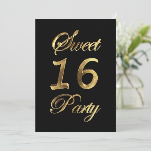 Sweet 16 16e verjaardag Jubileum Black en Gold Kaart (Staand voorkant)