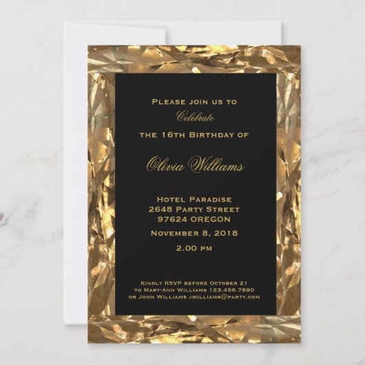Sweet 16 16e verjaardag Jubileum Black en Gold Kaart (Achterkant)