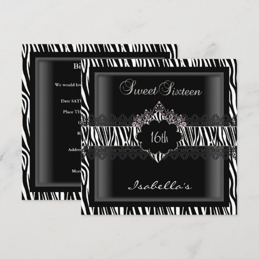 Sweet 16 16e Zebra Lace Sweet Sixteen Kaart (Voorkant / Achterkant)