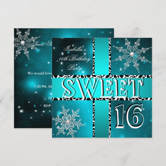 Sweet 16 16th Birthday Blauwgroen Winter Wonderlan Kaart (Voorkant / Achterkant)