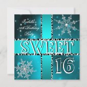 Sweet 16 16th Birthday Blauwgroen Winter Wonderlan Kaart (Voorkant)