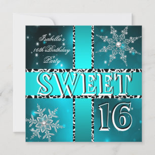 Sweet 16 16th Birthday Blauwgroen Winter Wonderlan Kaart