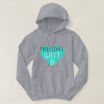 Sweet 16 16th Birthday Hoodie<br><div class="desc">Gray Sweet 16 16th verjaardagshoodie is voorzien van jouw naam en de tekst zoete 16 in een eenvoudige moderne handgeschreven typografie in stijlvol zwart-wit op een helder blauw hart. Exclusief voor u ontworpen door Happy Dolphin Studio.</div>