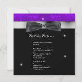 Sweet 16 16th Birthday Party Paars Black Bow Kaart (Achterkant)