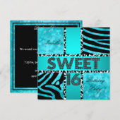 Sweet 16 16th Birthday Zebra Blauwgroen zwart Kaart (Voorkant / Achterkant)