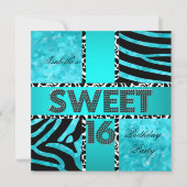 Sweet 16 16th Birthday Zebra Blauwgroen zwart Kaart (Voorkant)