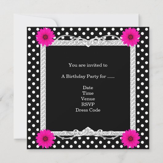 Sweet 16 16th Black White spot Roze floral Tiara Kaart (Achterkant)