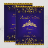 Sweet 16 16th Deep Blue Gold Diamond Tiara Kaart (Voorkant / Achterkant)