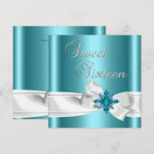 Sweet 16 16th Elegant Blauwgroen Blue Silver White Kaart (Voorkant / Achterkant)