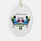 Sweet 16 80's Neon Sneakers Name Date Keramisch Ornament (Rechts)