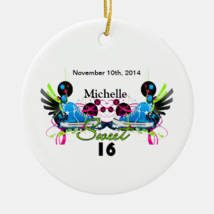 Sweet 16 80's Neon Sneakers Name Date Keramisch Ornament